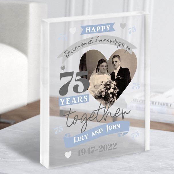 75 Years Together 75th Wedding Anniversary Diamond Photo Gift Acrylic Block