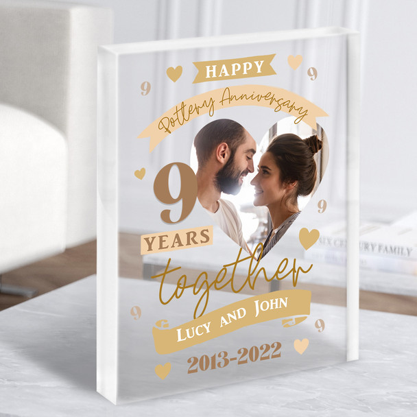 9 Years Together 9th Wedding Anniversary Pottery Photo Gift Acrylic Block