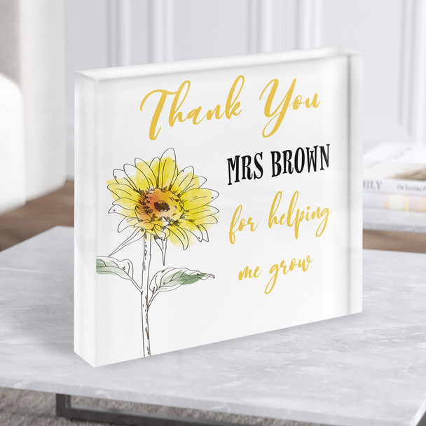 Square Thank You Teacher For Helping Me Grow Sunflower Gift Acrylic Block