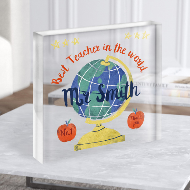 Best Teacher In The World Globe Thank You Teacher Square Gift Acrylic Block