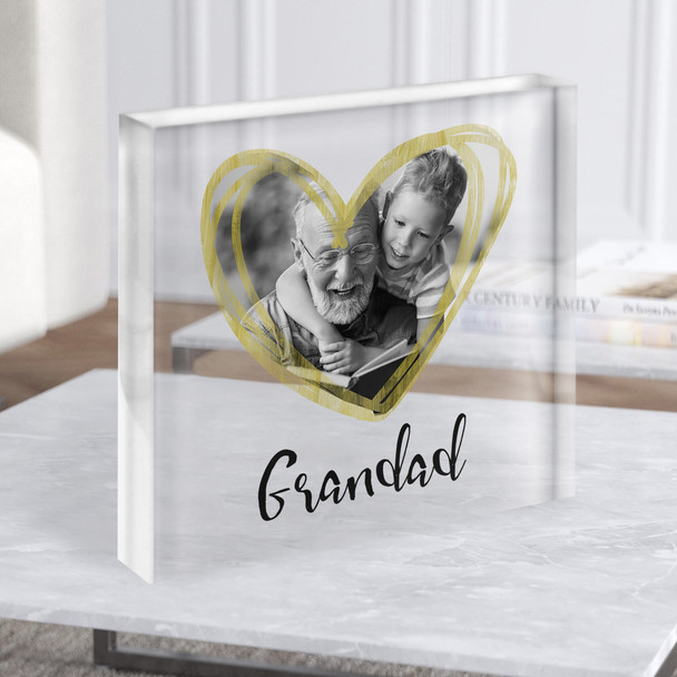 Simple Gold Photo Heart Love Grandad Square Personalised Gift Acrylic Block