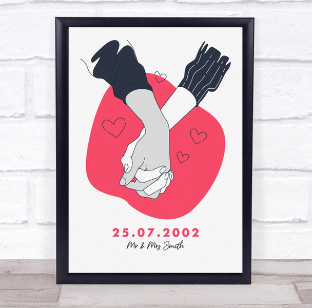 Holding Hands Wedding Date Wedding Anniversary Personalised Wall Art Gift Print
