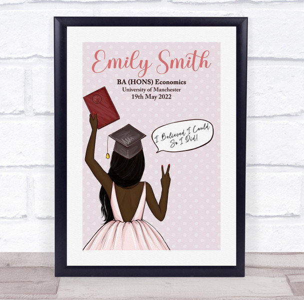 Pink Background Dark Skin Graduate Girl Graduation Congratulations Gift Print