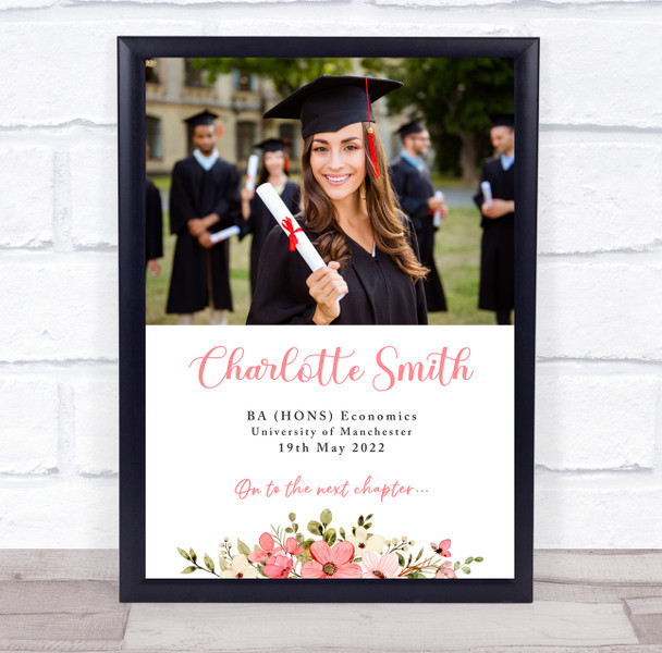 Photo Floral Graduation Congratulations Personalised Wall Art Gift Print