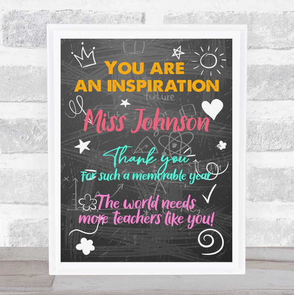 Chalk Board Style Teacher Thank You Personalised Wall Art Gift Print