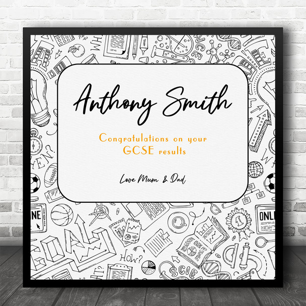 Square Doodles Education Gcse Results Congratulations Personalised Gift Print