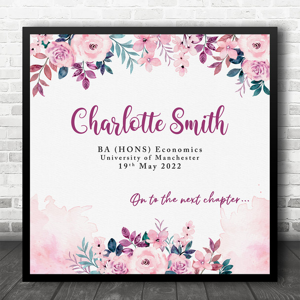 Square Watercolour Spring Pink Rose Floral Graduation Congratulations Gift Print