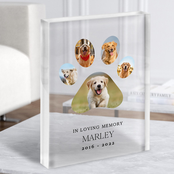 In Loving Memory Pet Remembrance Photos Paw Dog White Gift Acrylic Block