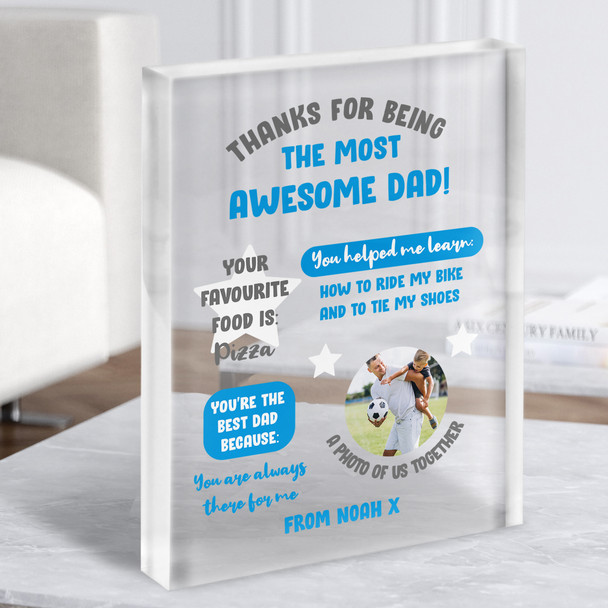 Awesome Dad Details Info Fav Things Photo Blue Personalised Gift Acrylic Block