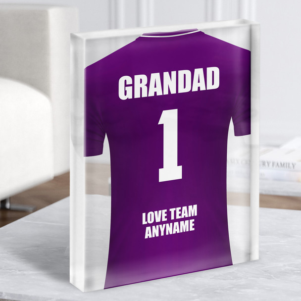 Grandad No.1 Football Shirt Purple Dad Father's Day Gift Acrylic Block