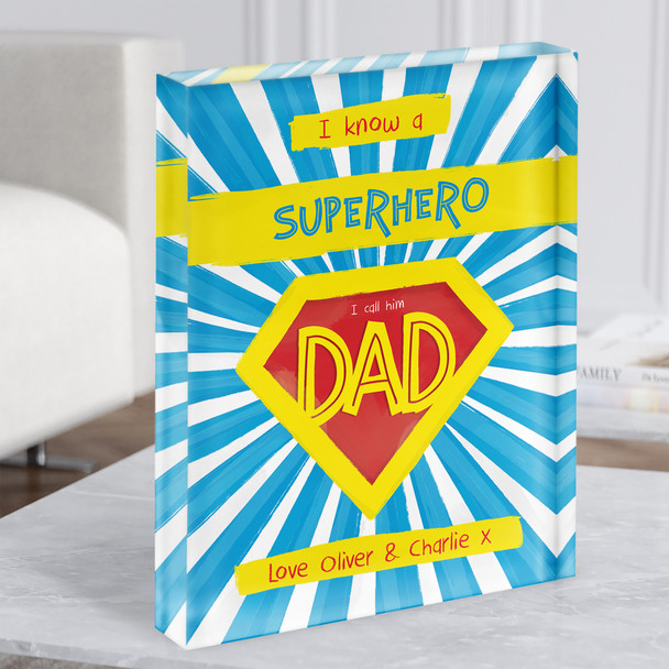 Bright Superhero Dad Personalised Dad Father's Day Gift Acrylic Block