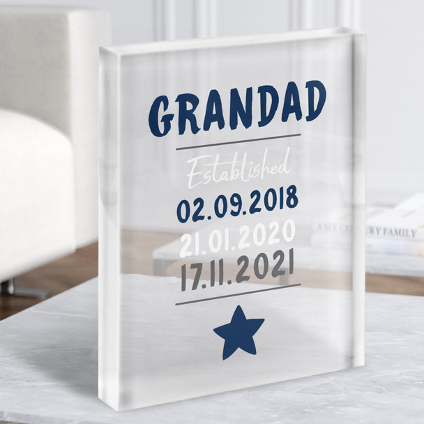 Grandad Established Turquoise Dates Personalised Gift Acrylic Block