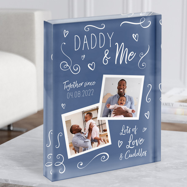 Daddy And Me Photo Nursery Blue Doodle Father's Day Birthday Acrylic Block