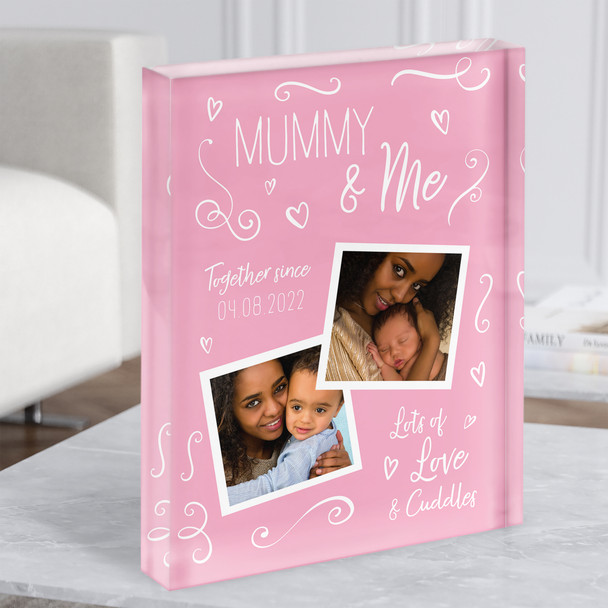 Mummy And Me Baby Photo Doodles Mother's Day Pink Birthday Nursery Acrylic Block