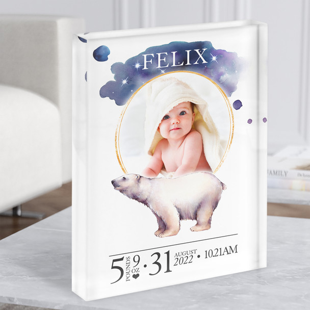 Birth Details Nursery Christening New Baby Polar Bear Photo Gift Acrylic Block