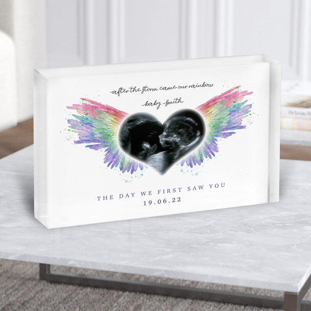 Rainbow Baby Angel Wings Pregnancy Scan Picture Photo Heart Gift Acrylic Block