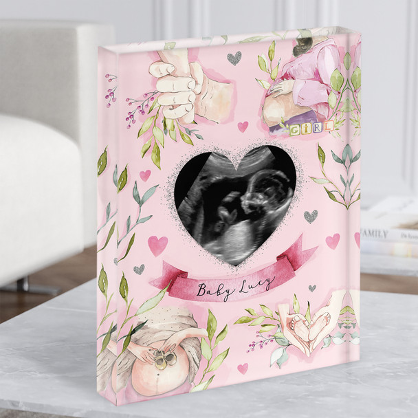 Baby Girl Pregnancy Scan Picture Photo Keepsake Gift Acrylic Block