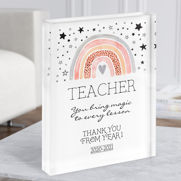 Teacher Who Brings Magic Watercolour Rainbow Personalised Gift Acrylic Block