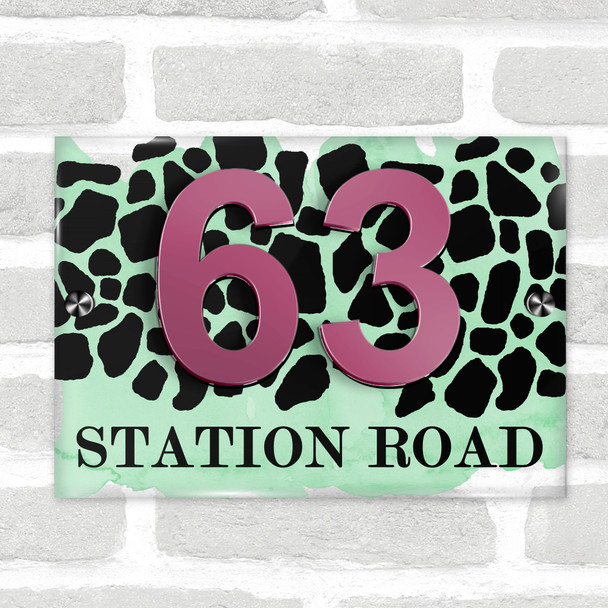 Animal Print Pattern Muted Mint Green 3D Modern Acrylic Door Number House Sign