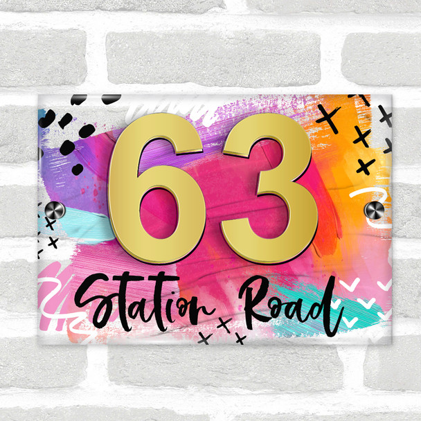 Rainbow Multicolour Bright Abstract 3D Modern Acrylic Door Number House Sign