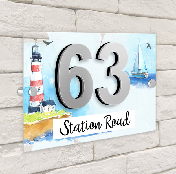 Lighthouse Sailboat Coastal Sea 3D Modern Acrylic Door Number House Sign
