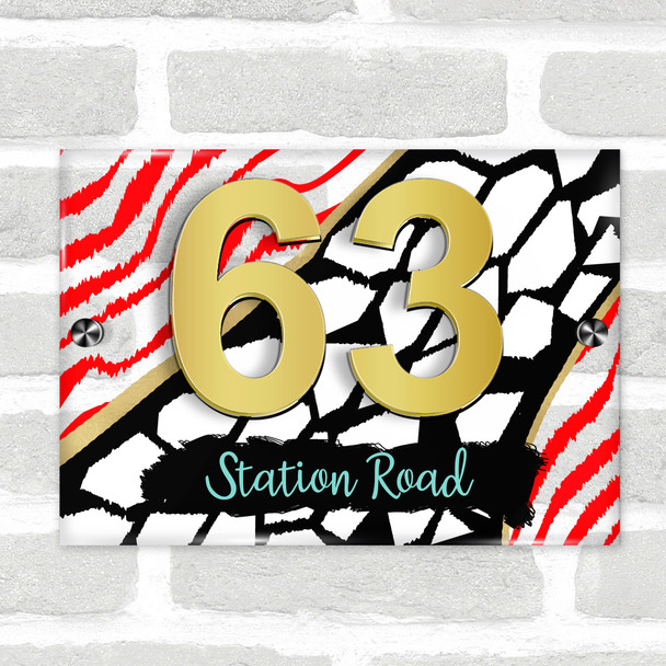 Animal Print Black Gold Red 3D Modern Acrylic Door Number House Sign