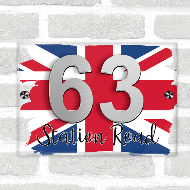 British Uk Flag Union Jack 3D Modern Acrylic Door Number House Sign