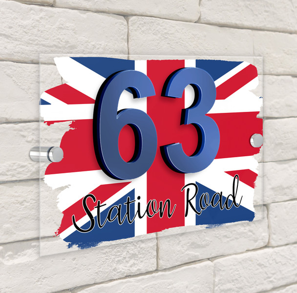 British Uk Flag Union Jack 3D Modern Acrylic Door Number House Sign