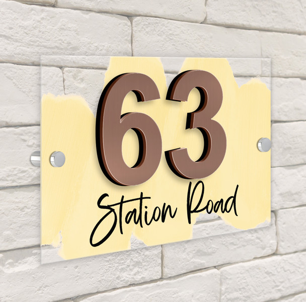 Paint Effect Wash Yellow 3D Modern Acrylic Door Number House Sign