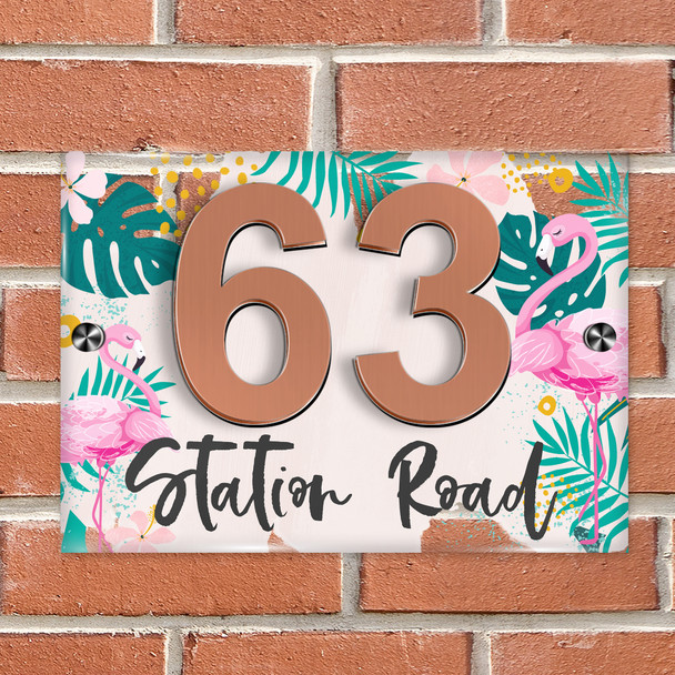 Tropical Floral Flamingo 3D Modern Acrylic Door Number House Sign