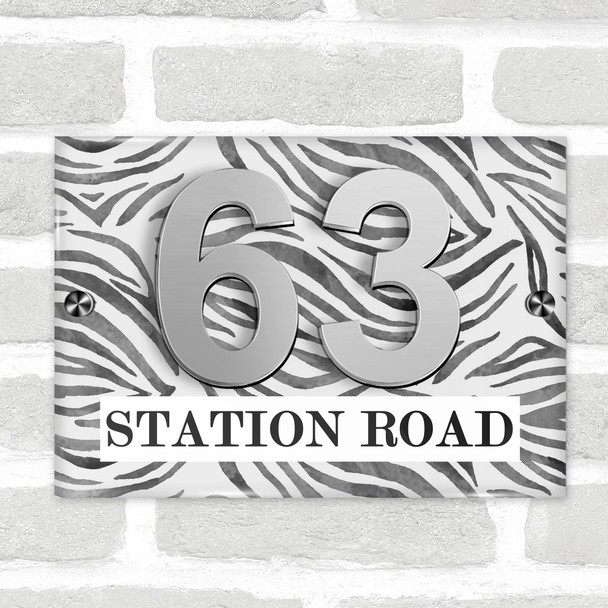 Animal Print Grey Zebra 3D Modern Acrylic Door Number House Sign