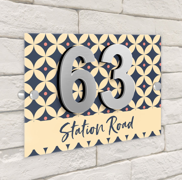 Geometric Pattern Tiles 3D Modern Acrylic Door Number House Sign