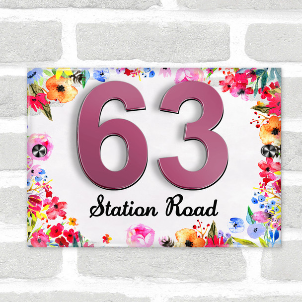 Bright Floral Edging  3D Modern Acrylic Door Number House Sign