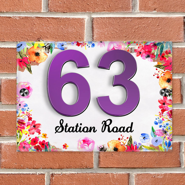 Bright Floral Edging  3D Modern Acrylic Door Number House Sign