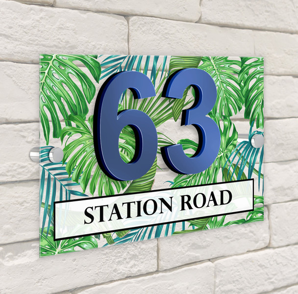 Tropical Palm Leaves 3D Modern Acrylic Door Number House Sign