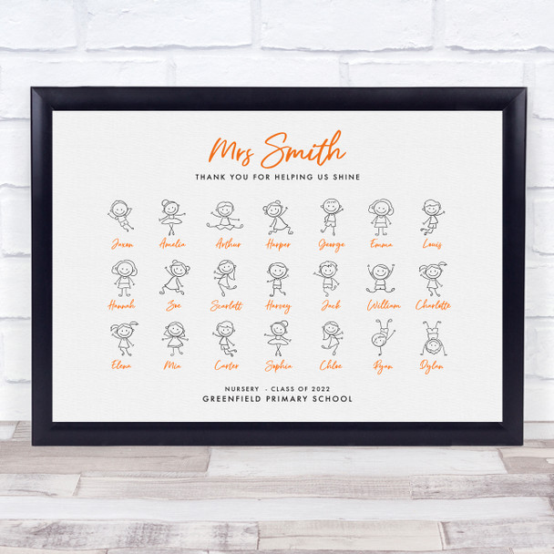 Doodle Class Nursery Thank You Teacher Name Orange Personalised Gift Print