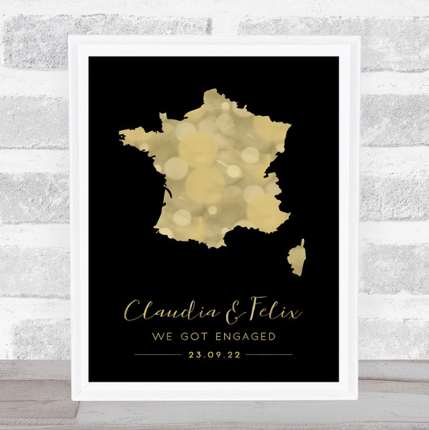 France Special Country Date & Occasion Black & Gold Personalised Gift Print