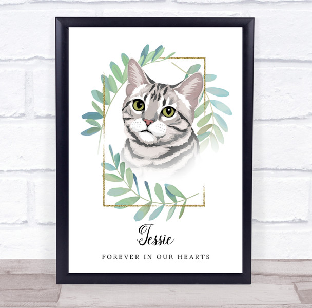 Grey Tabby Pet Memorial Forever In Our Hearts Personalised Gift Print