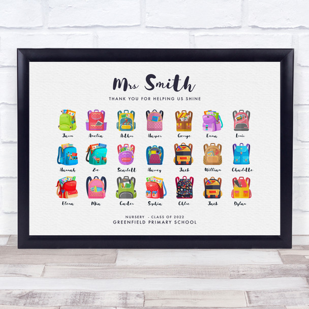 Kids Colourful Backpacks Class Thank You Teacher Personalised Gift Print