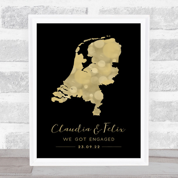 Netherlands Special Date & Occasion Black & Gold Personalised Gift Print