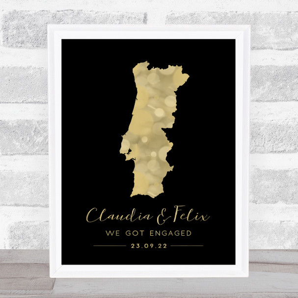 Portugal Special Country Date & Occasion Black Gold Personalised Gift Print