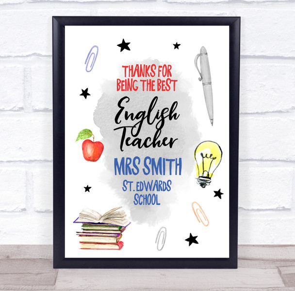 Thanks For Being The Best English Teacher Science Personalised Gift Print