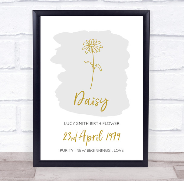Yellow Daisy April Flower Month Birthday Meaning Personalised Gift Print