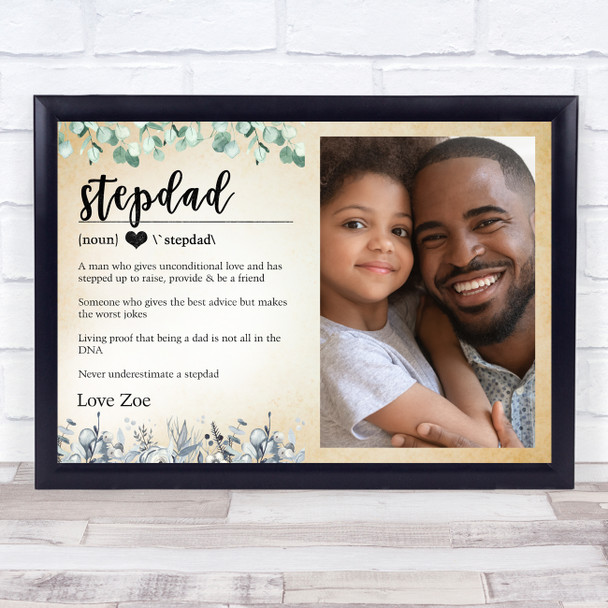 Dictionary Definition Photo Stepdad Vintage Floral Personalised Gift Print