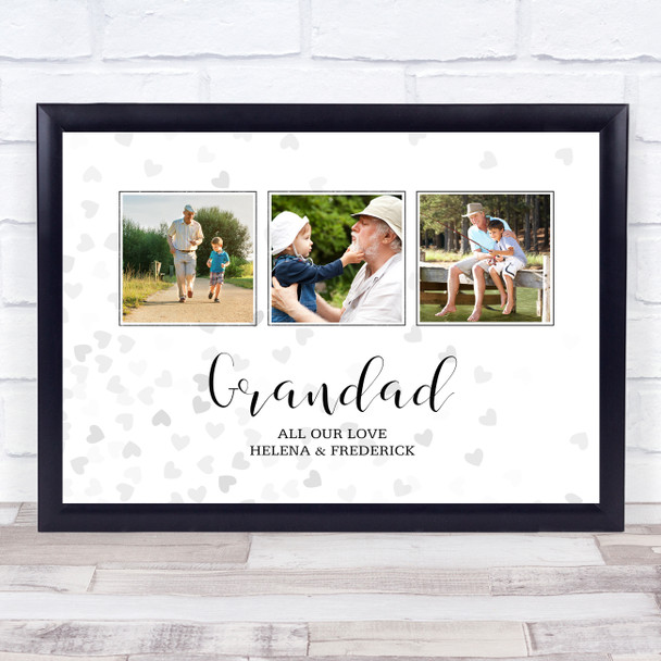 Fathers Day Grandad Photo Silver Faded Hearts Personalised Gift Print