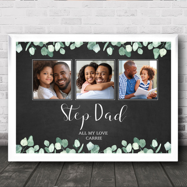 Fathers Day Stepdad & Photo Green Black Foliage Personalised Gift Print