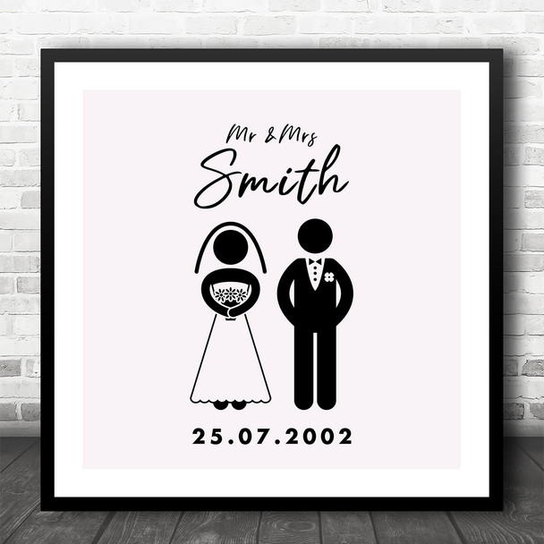 Square Bride And Groom Icon Symbol Anniversary Date Personalised Gift Print