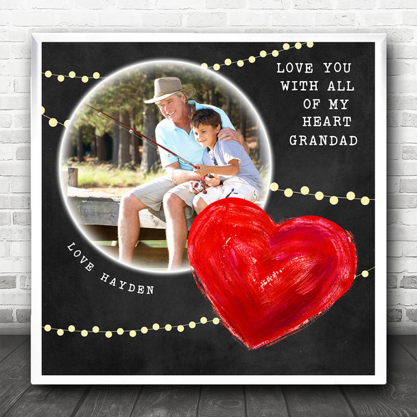 Black Red Chalk Heart Grandad Photo Gold Square Personalised Gift Print