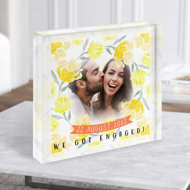 Summer Yellow Floral Bright Photo Date & Occasion Square Gift Acrylic Block