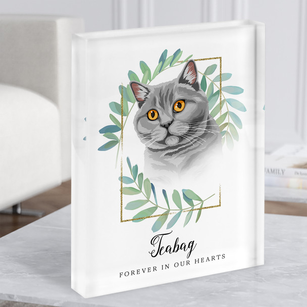 Grey Tabby Pet Memorial Forever In Our Hearts Personalised Gift Acrylic Block